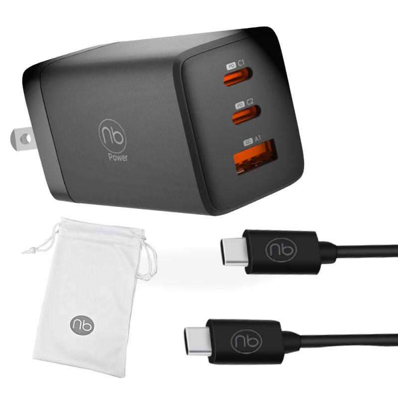 エヌビー 急速充電器 最大65W 3ポート USB Type-C タイプC PD/QC対応 折りたたみ式プラグ コンパクト 旅行 GaN 窒化ガリウム採用 国内メーカー type-c 充電器 専用ポーチ付属 (nb) MAX65C2A-mini最大65W出力のスリムな3ポート（USB-Cx2/Ax1）PD/PPS/QC対応急速充電器