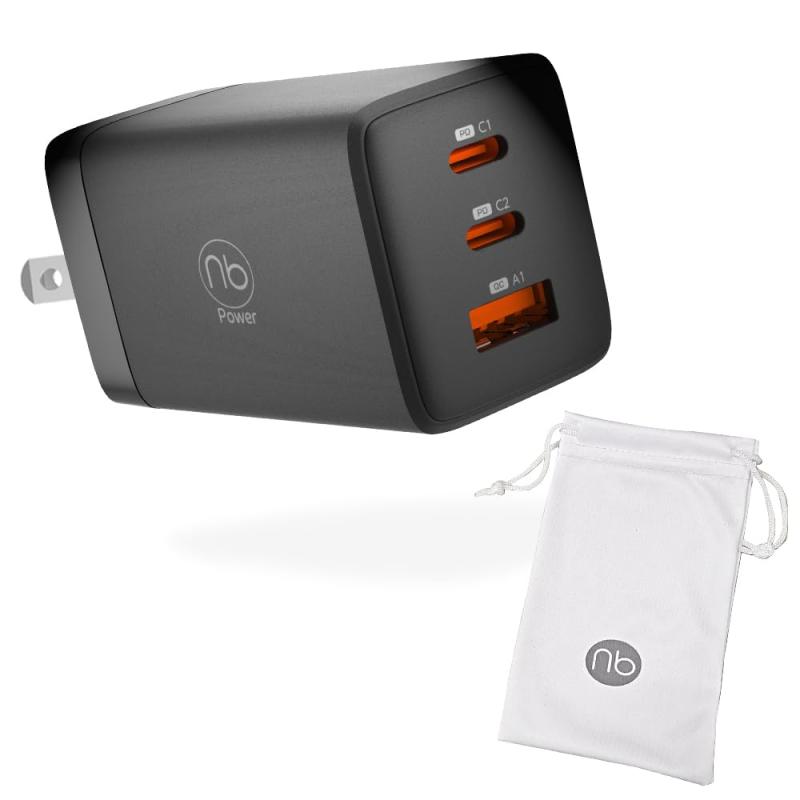 エヌビー 急速充電器 最大65W 3ポート USB Type-C タイプC PD/QC対応 折りたたみ式プラグ コンパクト 旅行 GaN 窒化ガリウム採用 国内メーカー type-c 充電器 専用ポーチ付属 (nb) MAX65C2A-mini