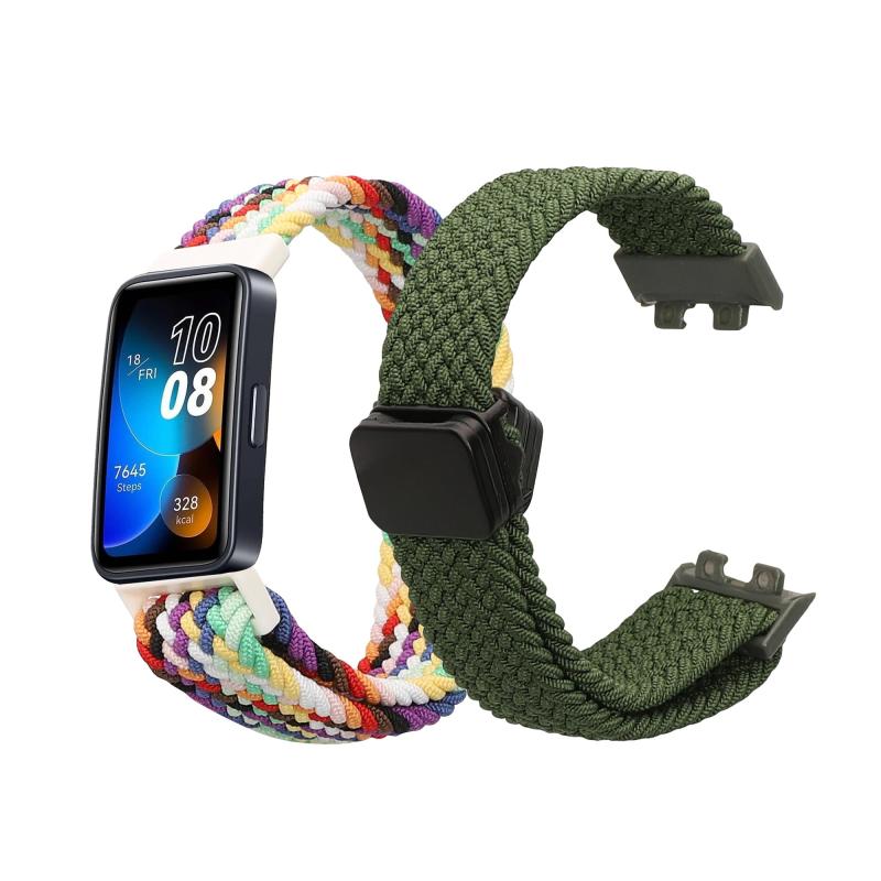 kwmobile 2x 交換ベルト Huawei Band 10 / 9 / 8対応 バンド - 調節可能 吸水性 耐久性 ナイロン 黒色/青色