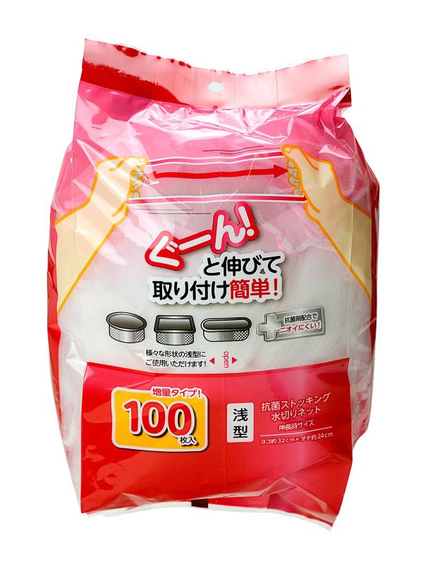 [ストリックスデザイン] 水切りネット ぐーん と伸びて取り付け簡単 100枚 約32×33cm ストッキング 深型 三角コーナー 兼用 抗菌 排水口 排水溝 ネット 大容量 SA-092