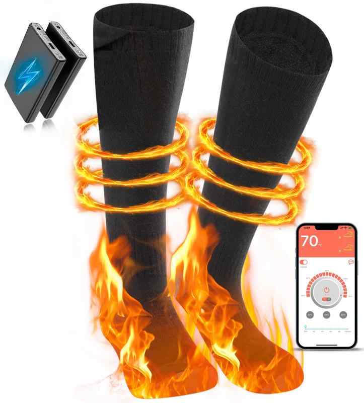 電熱ソックス 電熱靴下 6000mAhバッテリー2個付 アプリで温度制御 発熱ソックス 速暖 35～70℃無段階温度調節 バッテリー式暖房靴下 高伸縮性 加熱 ヒーター ソックス 加熱靴下 寒さ対策 足元