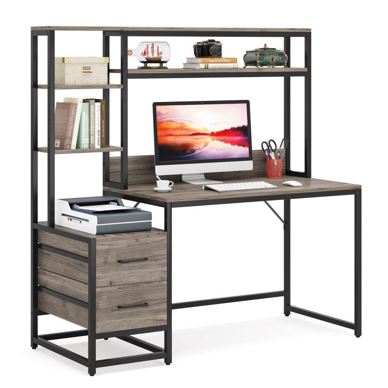 乐天商城 - Tribesigns シェルフデスク パソコンデスク 収納ラック 引き出し付き 幅140cm ゲーミングデスク 木製 机 pcデスク 勉強机 学習デスクテレワーク