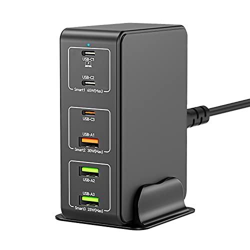 USB 充電器 type-c 合計120W PD 急速充電器 6ポート【PD 3.0、PPS、QC4+対応/単ポート65W/6台同時充電/1.2Mケーブル＆スタンド付】USB-C*3&amp;USB-A*3 スマホ充電器 ノートPC充電器 ...