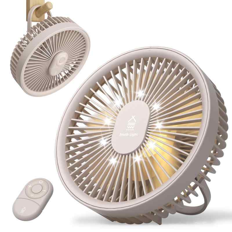 【弥生日和】扇風機 壁掛け 吊り下げ DCモーター 卓上扇風機 リモコン付き1台3役 風量4段階 パワフル送風 USB充電式 4000mAh 急速充電 LED照明機能付き アウトドア キャンプ 寝室 熱中症対策