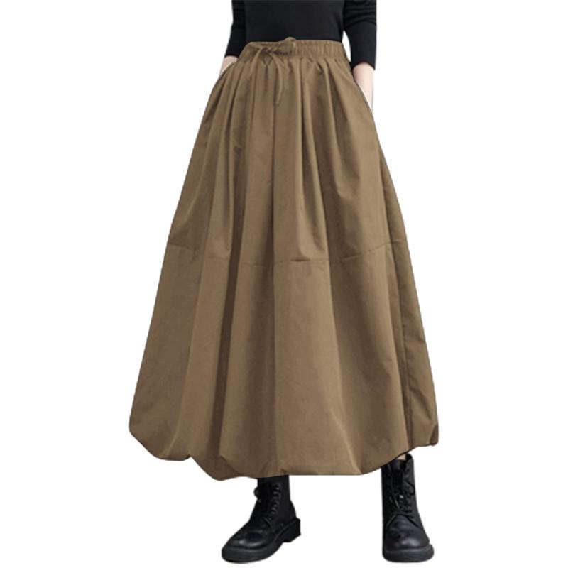 [TeMibery Lyric] スカート レディース ロングスカート マキシ丈 ふんわり バルーン フレア ロング 秋 冬 春 夏 可愛い 無地 ウエストゴム 大きいサイズ ゆったり ポケット付き カジュアル 透けな