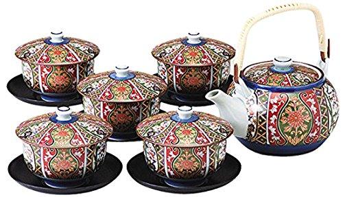 茶器 おしゃれ : 錦古伊万里(つる付) P・C茶托(千筋)付番茶器 セット Japanese Tea set(Tea pot x1pcs/..