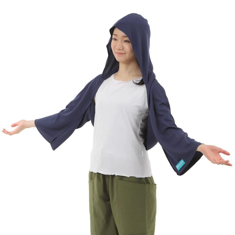 【着る虫除け・冷却・遮熱・消臭・UVカット】 BUGOFF(バグオフ) マルチフーディ BO2102 (A ネイビー)多機能フェイスカバー 接触冷感 瞬冷タイプ 熱中症対策 キャンプ 釣り アウトドア 夏フェス