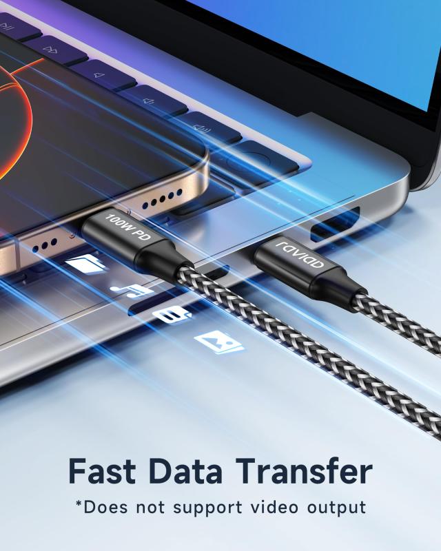 RAVIAD USB Type C ケーブル USB-C & USB-C ケーブル PD3.0 QC3.0 対応 100W/5A 急速充電 データ転送対応 高耐久ナイロン編み cタイプ Phone 16 15，Galaxy S24 S23 S22
