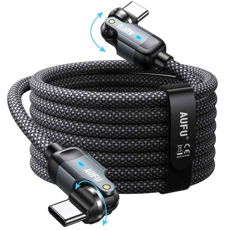 AUFU USB C ＆ USB C ケーブル 長い 両端540度回転 3M 60W タイプ c ケーブル