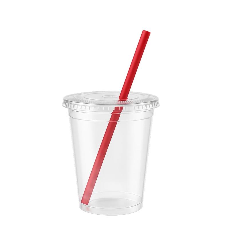 ニッチプラス(Niche Plus)業務用 クリアカップ 14オンス 420ml 平フタ付き 50セット｜テイクアウト用 透明プラカップ｜アイスコーヒー・ドリンク・デザート対応 12FL