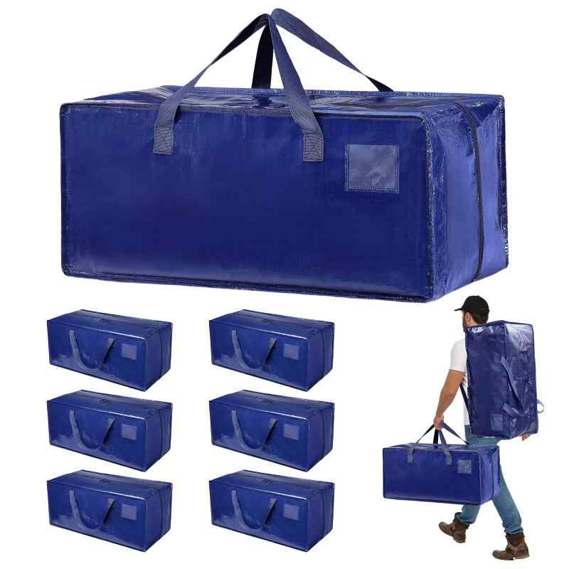 6個セットジッパーと持ち運び用ハンドル付きの特大引越し用バッグ、折りたたみ式、大型収納袋特大容量 ビッグバッグ 寝具ケース 持ち手付き 洋服 衣装ケース 羽毛ふとん 防塵防水 再利用