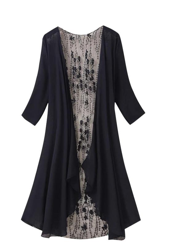 QYY ロングカーディガン レディース 薄手 UVカット レースカーディガン 夏コート 日焼け止め アウター 綿 麻 ニット