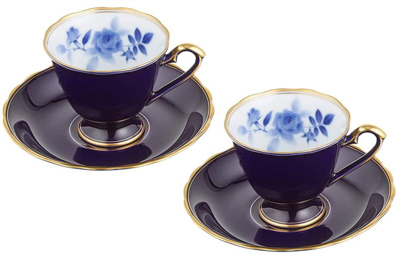 香蘭社 サムシングブルー ペアコーヒー カップ＆ソーサー 180ml 艶やかなルリ色 有田焼 日本製 幸福の青い薔薇 白磁の内側には可憐な青い薔薇が描かれ 金彩の縁取りが更に気品を添えていま