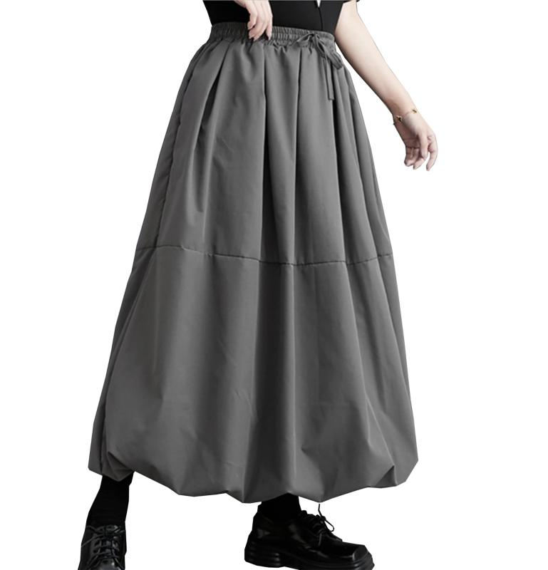 [MMTYRM] ロングスカート レディース ミモレ丈 ふんわり バルーンスカート ゆったり 着痩せ ポケット付き カジュアル マキシスカート 無地 黒 可愛い