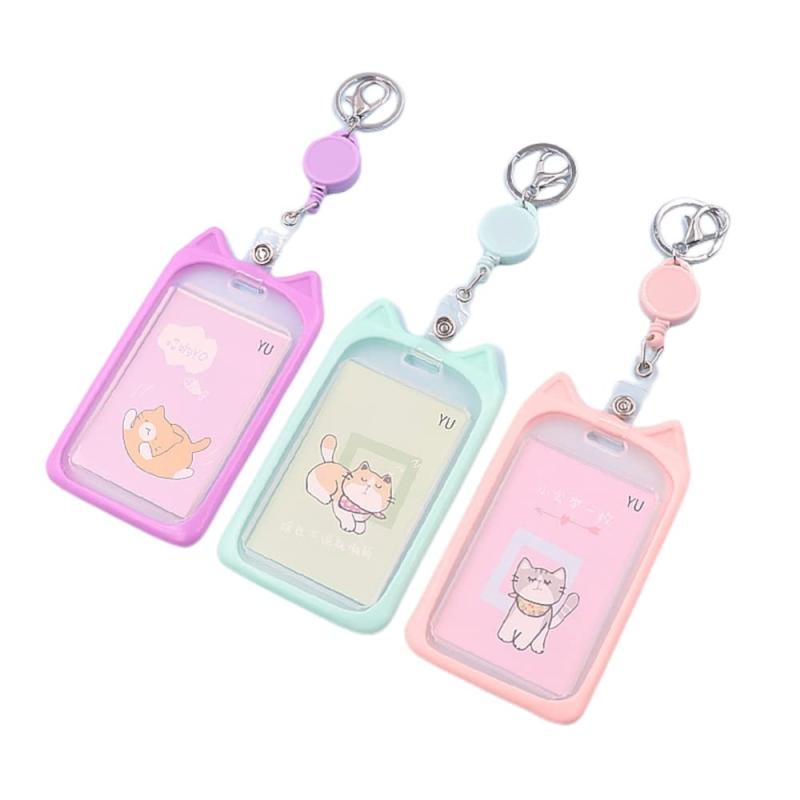 [HYUNGJ] 【透明】 パスケース リール 伸びる 定期入れ 定期ケース ICOCA SUICA バス 電車 ストラップ 透明 クリア 掛け ICカード 可愛い キーリング 猫 ネコ カード ホルダー カード入れ バッグ 両