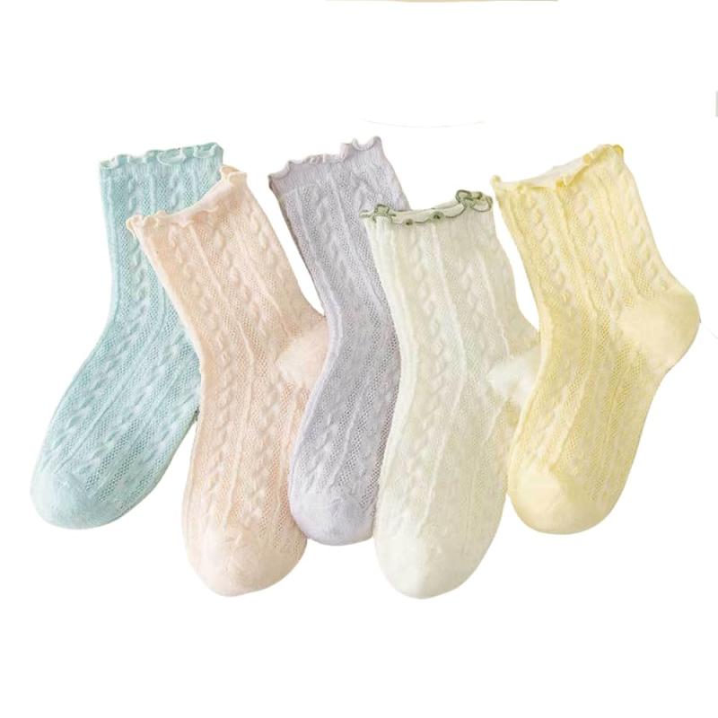 [Yolrky] 靴下 レディース 薄手 シースルーソックス 可愛い クルーソックス ゆったり 婦人靴下 おしゃれ 夏 通気 ルーズソックス メッシュ 蒸れない