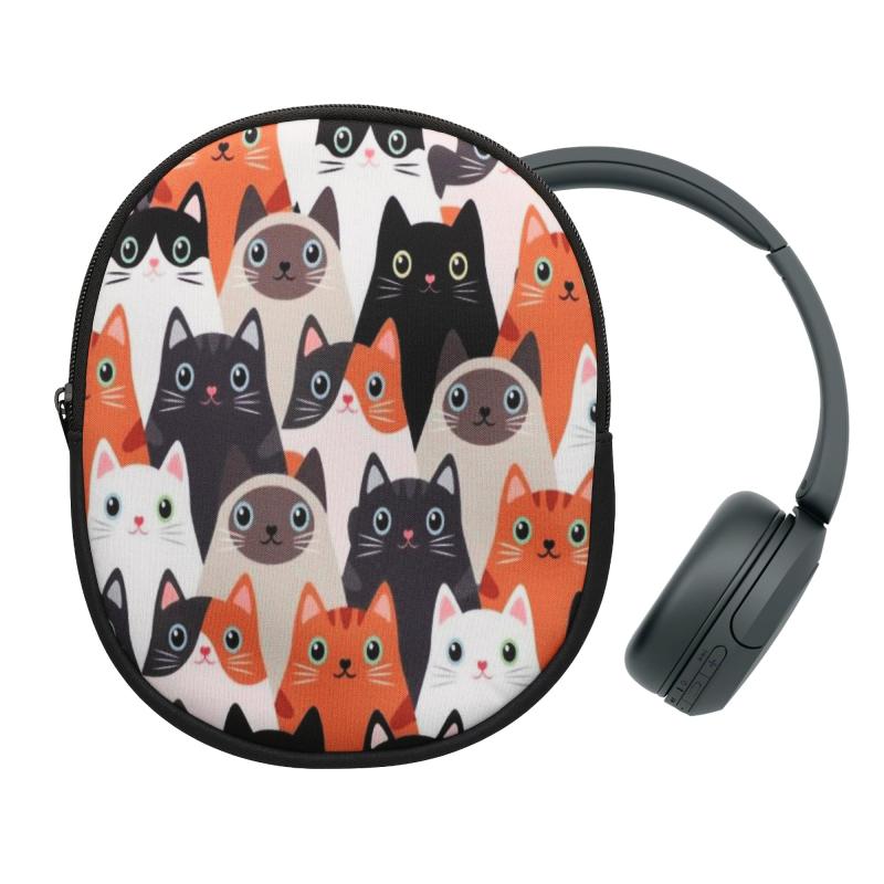 kwmobile 収納ケース Headset/Overear headphone対応 ケース - ヘッドセット 耐衝撃 ネオプレン Don't touch my headphonesデザイン