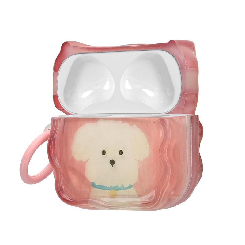 kwmobile 保護ケース Apple Airpods 4対応 ケース - かわいい イヤホンカバー 耐衝撃 カラビナ TPU - 猫と栗デザイン
