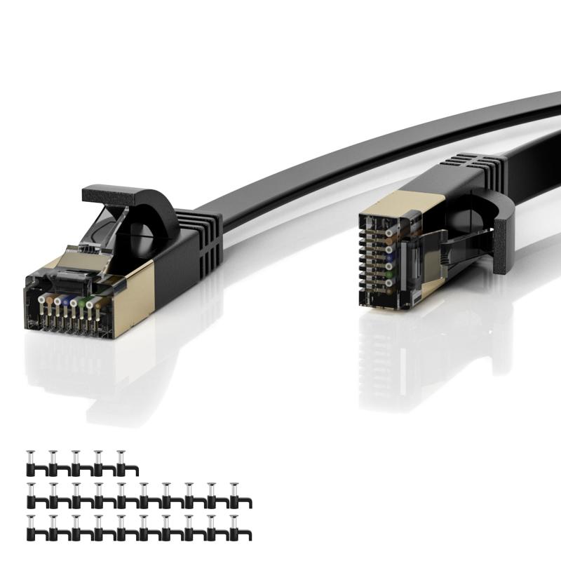 LANケーブル CAT8 フラット イーサネットケーブル 40Gbps/2000MHz 金メッキ PoE給電 28AWG 防水インタネットケーブル STP シールド超光速ランケーブル 家庭用 業務用カテゴリ8ネットワークケーブル PS