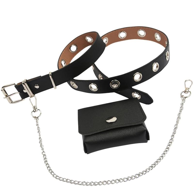 [バズ セレクション] ベルト チェーン レザー ミニポーチ 丸穴 ブラック ロック おしゃれ レディース LBT410