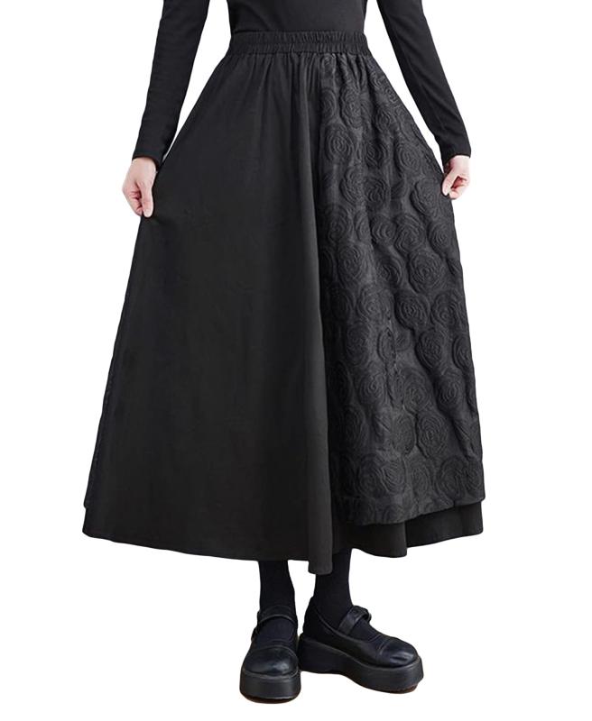 [MMTYRM] ロングスカート レディース 秋冬 ミモレ丈 フレア Aライン マキシ ウエストゴム 大人 大きいサイズ 刺繍 ゆったり キレイめ