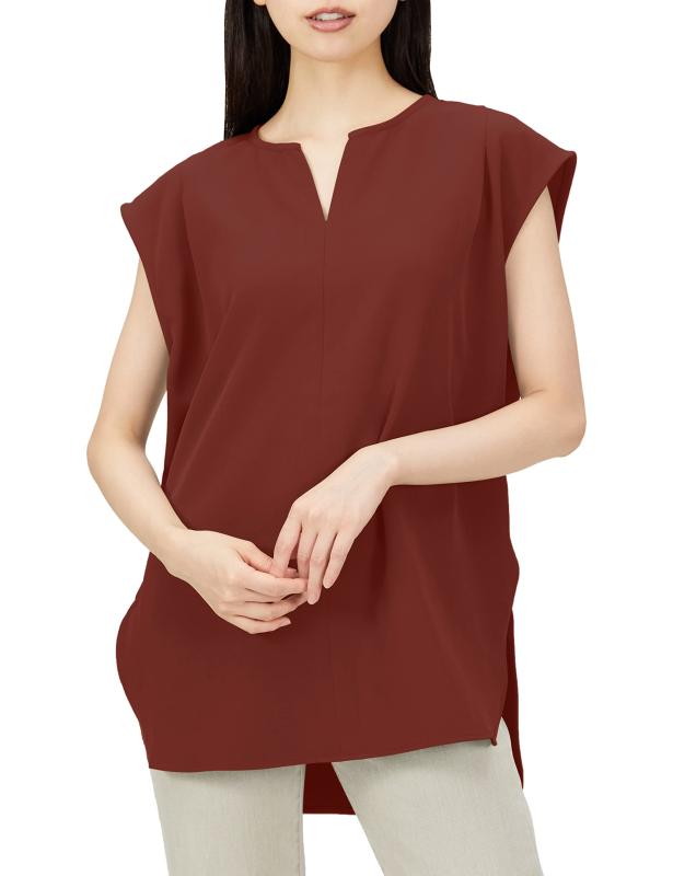[ビス] ブラウス【EASY CARE・UVケア】【セットアップ対応】 キーネックフレンチスリーブチュニックレディース