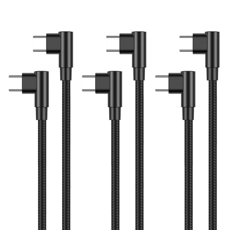 USB-C ＆ USB-C ケーブル L字型 (2m ブラック) 【 60W/3A 急速充電 /USB2.0規格/ PD対応】高耐久ナイロン Type C (USB C to USB C) ケーブル 200cm 短い Type C to Type C ケ
