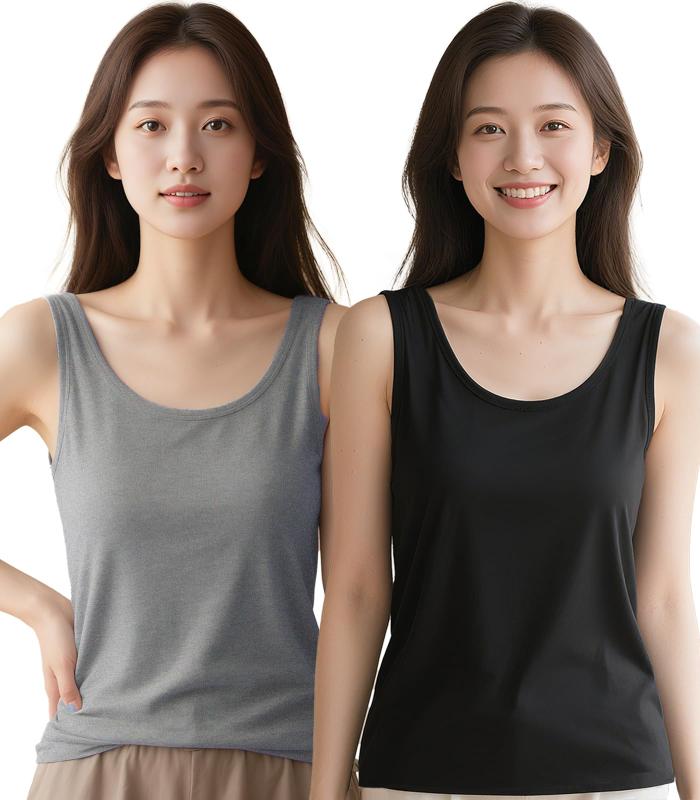 [KMOLY] 2枚組 タンクトップ ブラトップ カップ付き レディース 涼感ソフト生地 幅肩ベス ブラトップ インナーアウター兼用 吸汗速乾