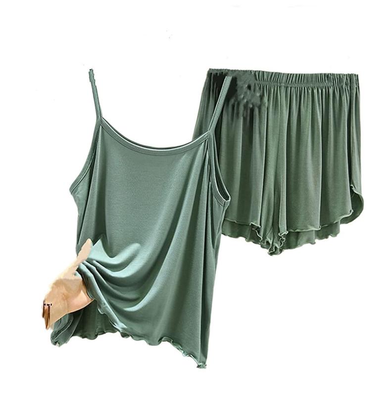 [UMIYI] ルームウェア レディース キャミソール 上下セット パジャマ 部屋着 寝巻きショートパンツ ウエストゴム 短パン ナイトウェア 可愛い 無地 大きいサイズ インナー ホームウェア おし