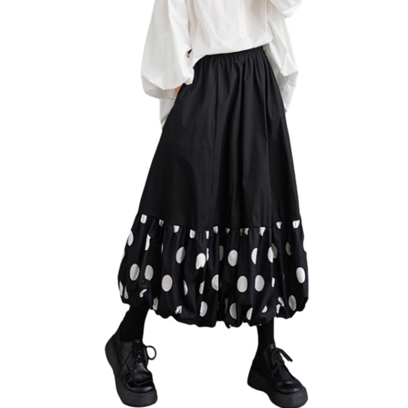 [ORWZDCO] バルーンスカート レディース ロングスカート ドット柄 スカート ハイウエスト もこもこ 切り替え ゴムウエスト ゆったり 大きいサイズ ロング丈 美脚 可愛い 快適 デート 通勤 お出