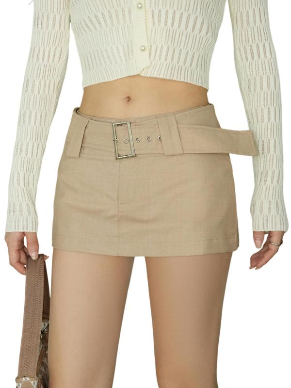 [syvent] 5色 マイクロミニスカート 夏 ジッパー ベルト ハイウエスト Aライン ギャル カジュアル おしゃれ 白 黒 グレー 大きいサイズ レディース 12F044