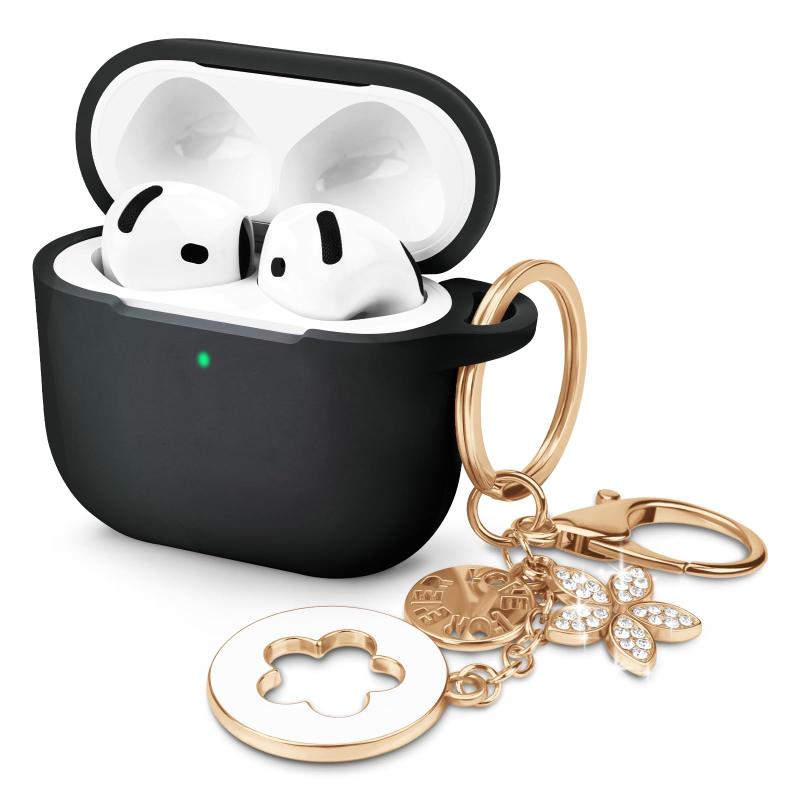 AirPods 4 シリコン保護ケース,専用 Airpods 4 ワイヤレス充電可能 全面保護設計 落下防止 耐衝撃 軽量仕様 でキズ防止 持ち運び便利、可爱 おしゃれ ケース カラビナ付き、せいじょうペン装備