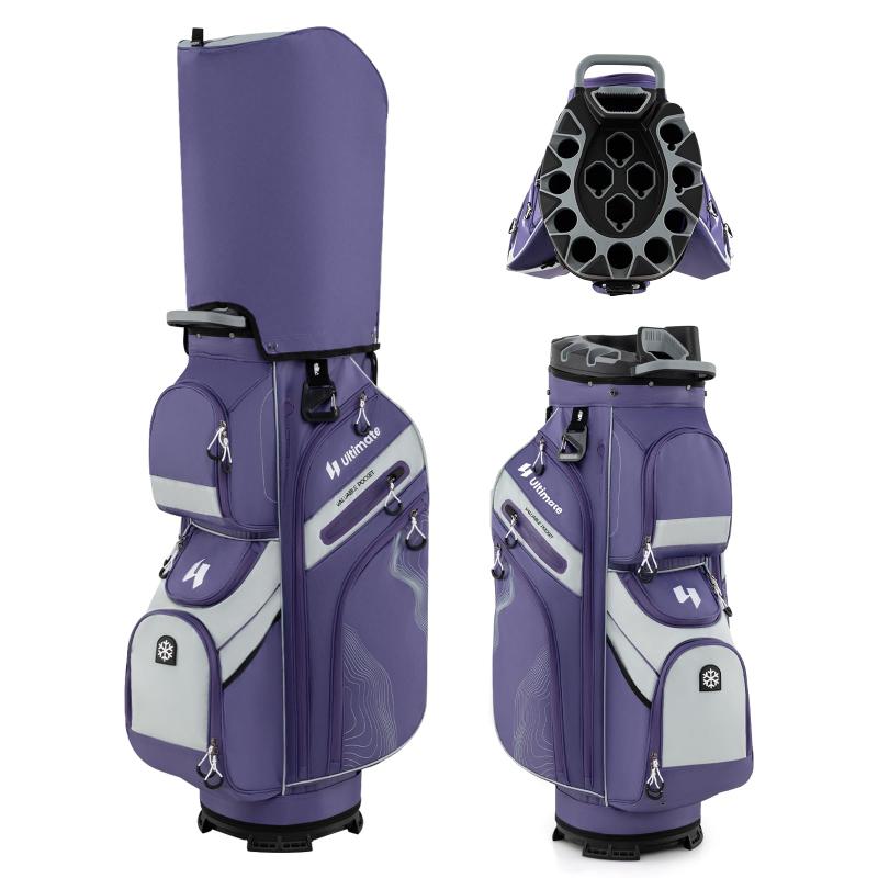 Giantex ゴルフバッグ キャディバッグ 軽量2.6kg 14分割 9.5型 47インチ対応 フルセパレート 11個のポケット付き フードカバー付き 大容量 クラブケース カートタイプ 撥水加工 調節可能なショル