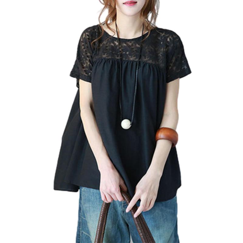 乐天商城 - [POGCZMKK] レース トップス レディース ブラウス tシャツ シャツ 半袖 切り替え半袖 柔らか 着痩せ ゆったりサイズ 体型カバー おしゃれ 可愛い ファッション カジュアル 女性らしい デート フ