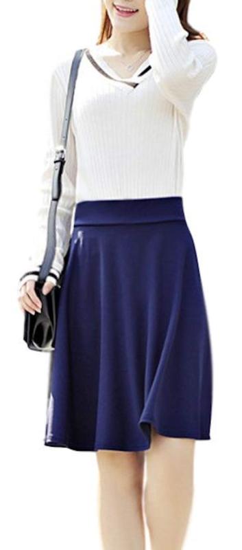 [エムティーエボコン] フレア スカート ひざ丈 Aライン ウエスト ゴム ストレッチ 素材 インナーパンツ 付き レディース