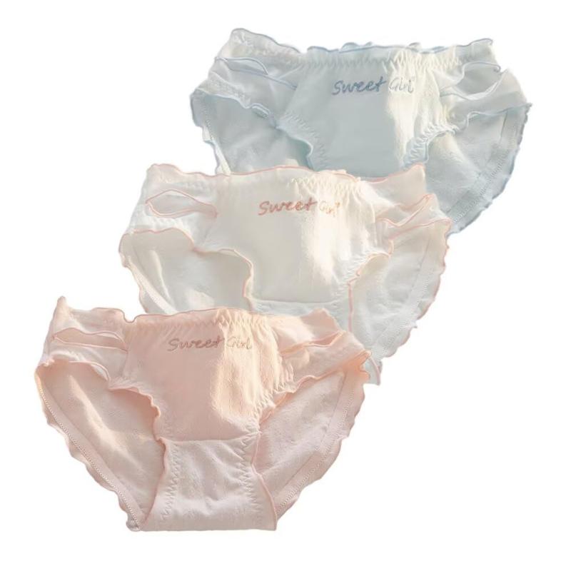 [Eukkis] 学生ショーツ 肌に優しいコットンショーツ 綿パンティー3枚セット -M L サイズ レディース レギュラー フルバックショーツ 可愛い柄 透気快適