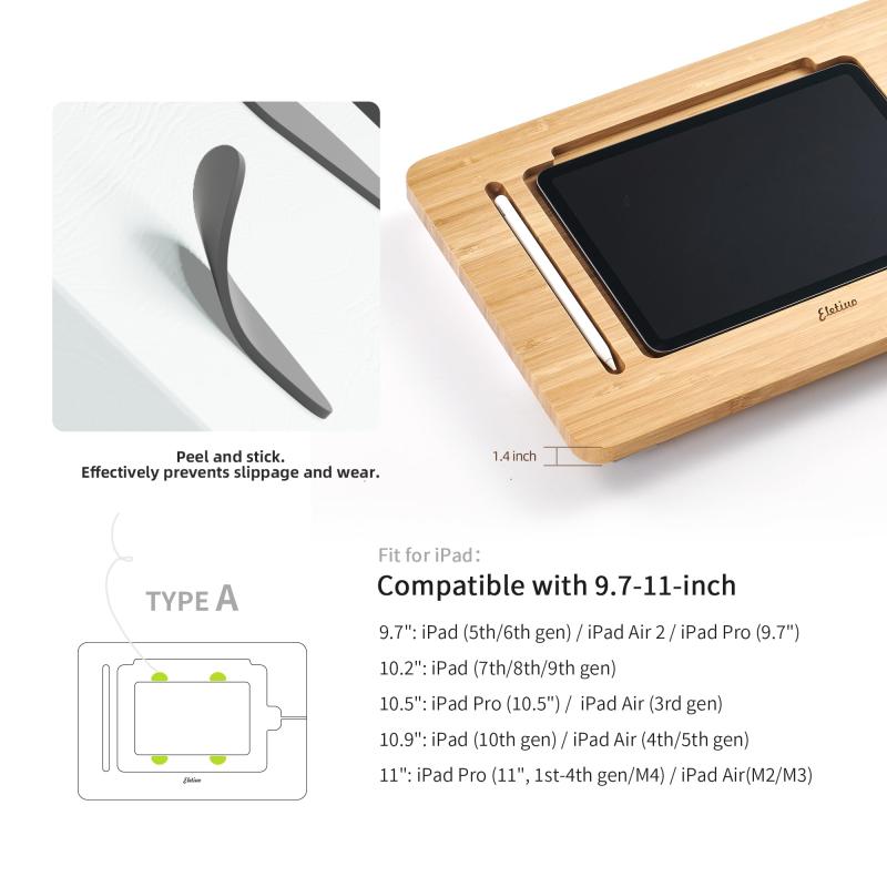 ELETIUO 調節可能なタブレットスタンド 鉛筆&充電ケーブルスロット付き アップグレード版 竹製木製デスクスタンド 複数の角度 描画用オーガナイザー デスクトップホルダー