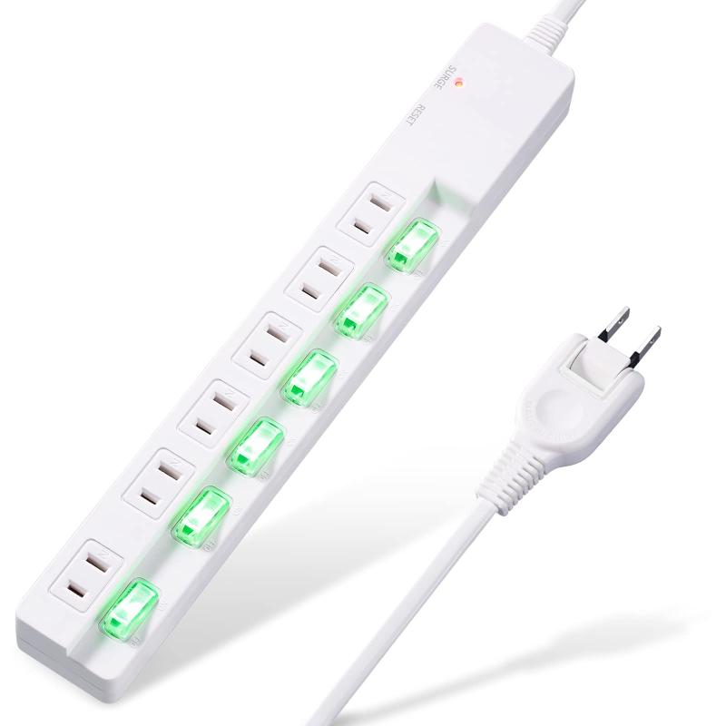 DanYee 電源タップ 2m 延長コード 2m 6個口 雷サージ軽減フィルター付き 個別スイッチ 省エネACコンセント PSE認証済 ホワイト
