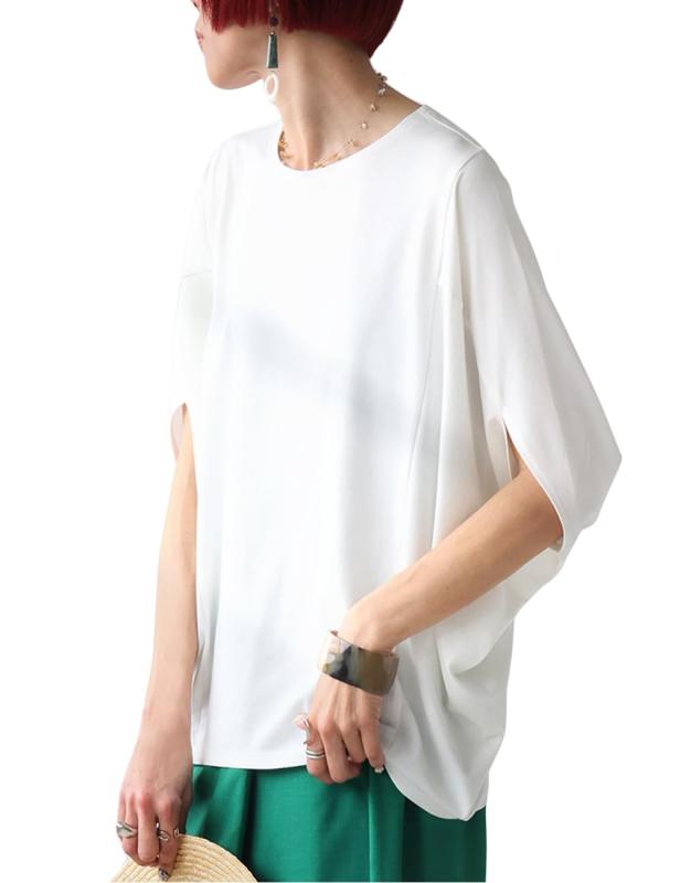 [antiqua] [アンティカ]とろみ ドルマンT レディース トップス 半袖 無地 ドルマン AY-00069