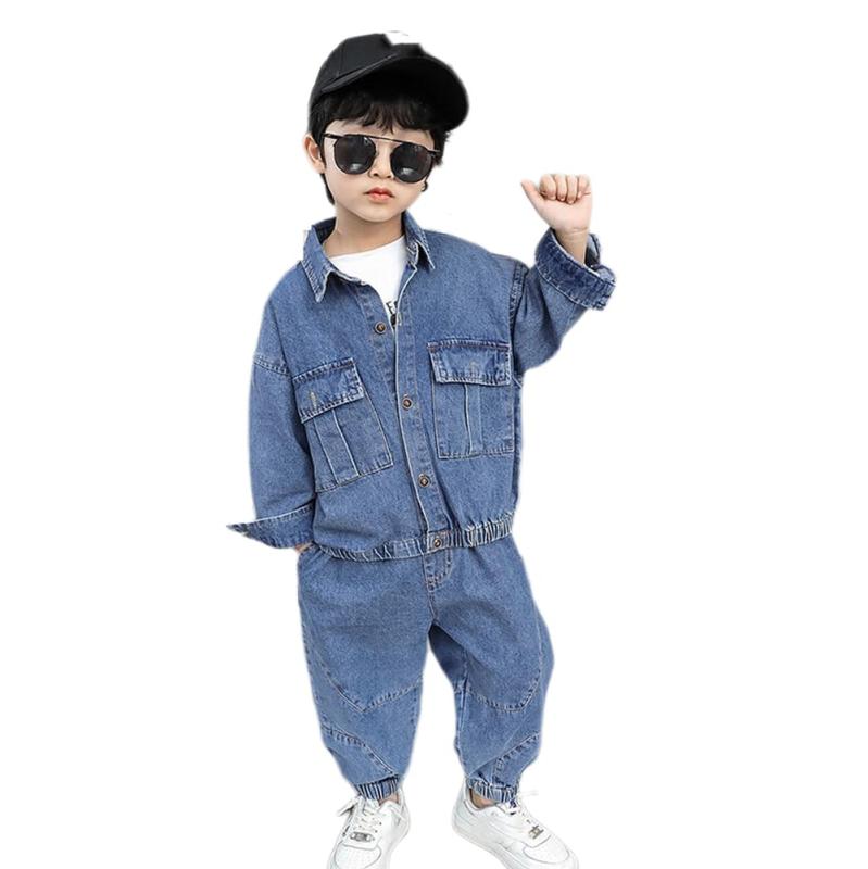 [TYYRBMG] キッズ ジャケット デニムパンツ 2点セット 子供服 男の子 ジーンズ コート セットアップ 子供 デニム ダンスウェア パンツ 上下セット ボーイズ ダンス衣装 ジュニア スウェット カ