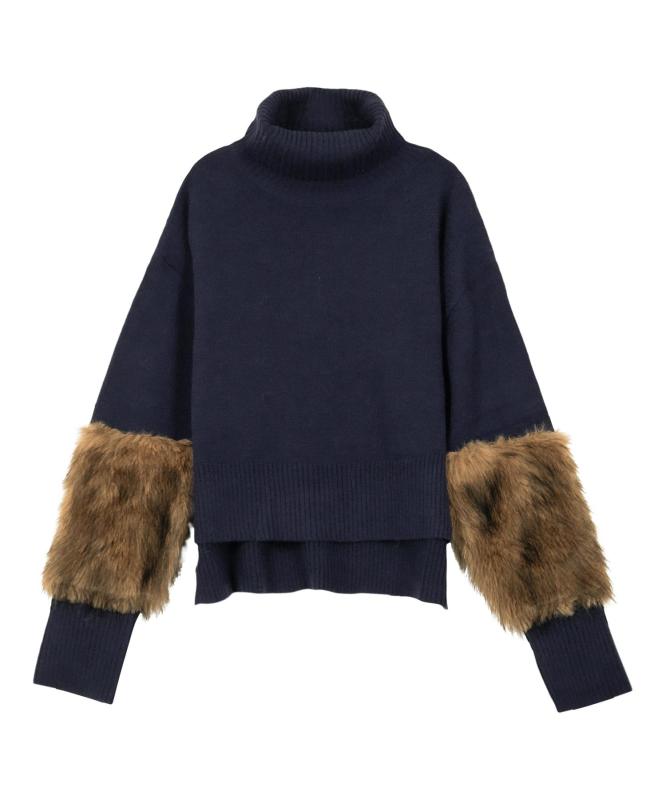 [神戸レタス] 袖ファー タートルニット トップス レディース 秋 冬 秋服 冬服 デザ...