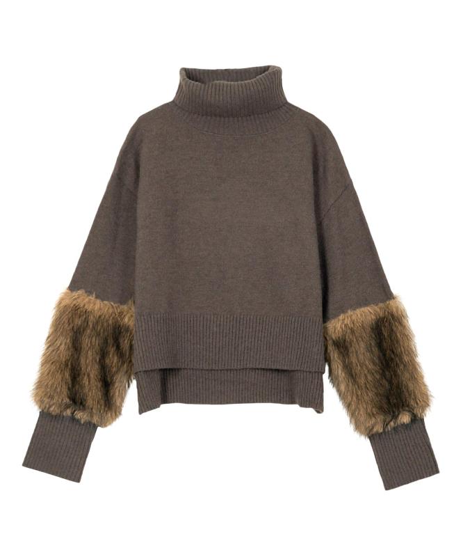[神戸レタス] 袖ファー タートルニット トップス レディース 秋 冬 秋服 冬服 デザ...