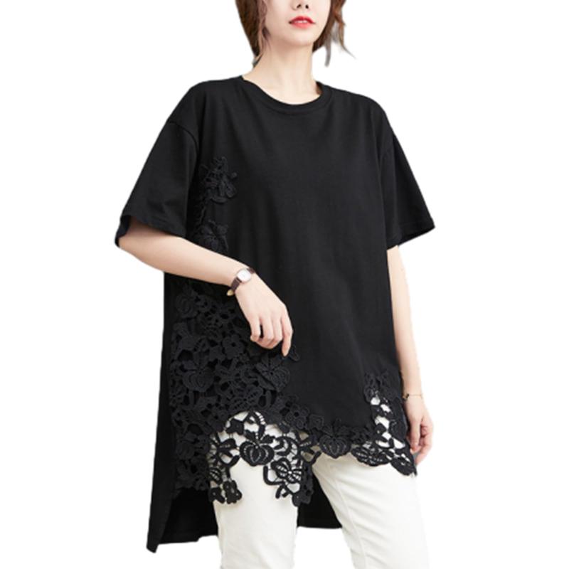乐天商城 - [CCGGOWMM] tシャツ レディース ファッション レース トップス ラウス 半袖 シャツ 花柄 刺繍 透かし彫り 切り替え パッチワーク 柔らかい 体型カバー 着瘦せ 通気性 無地 ゆったりタイプ 春 夏