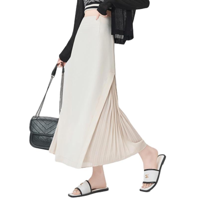 [OGCPWYQZ] プリーツスカート レディース ロングスカートスーツ 切り替え マキシ丈 ハイウエスト 無地 フレア Aライン 着痩せ おしゃれ シンプル ファッション 通勤 OL オフィス フォーマル カ