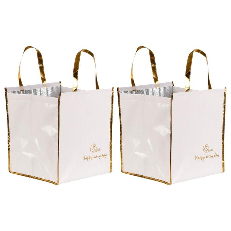 MUCKLILY ケーキ断熱バッグ ランチバッグクーラー 熱食料品キャリア ケーキキャリア ケーキクーラーバッグ 保冷バッグ フードバッグ 丈夫な保温バッグ 食品用の断熱袋 不織布 白い