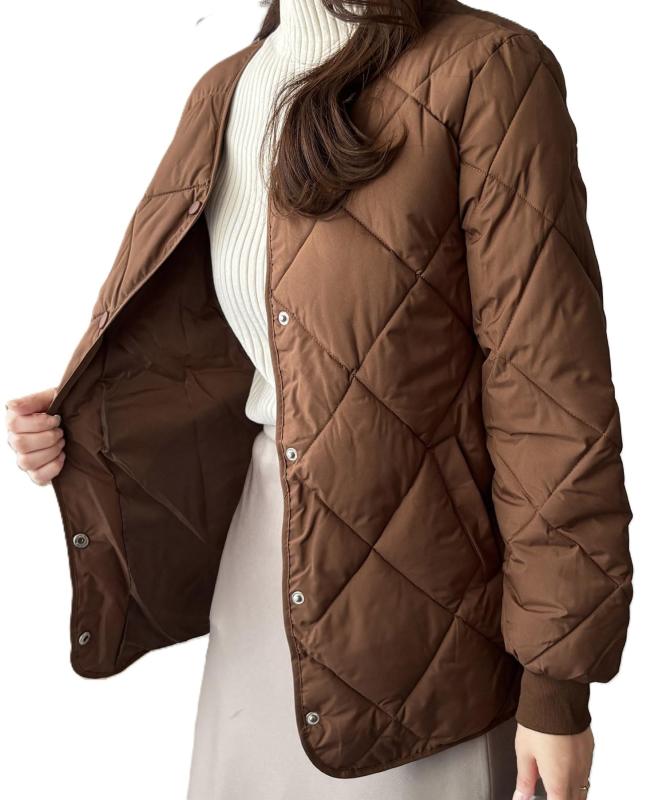 [Amulet] キルティングジャケット レディース 軽量 あったか アウター ゆったり ショート丈 カジュアル きれいめ 秋冬 ナチュラル 防寒 アウトドア 旅行vl-7100