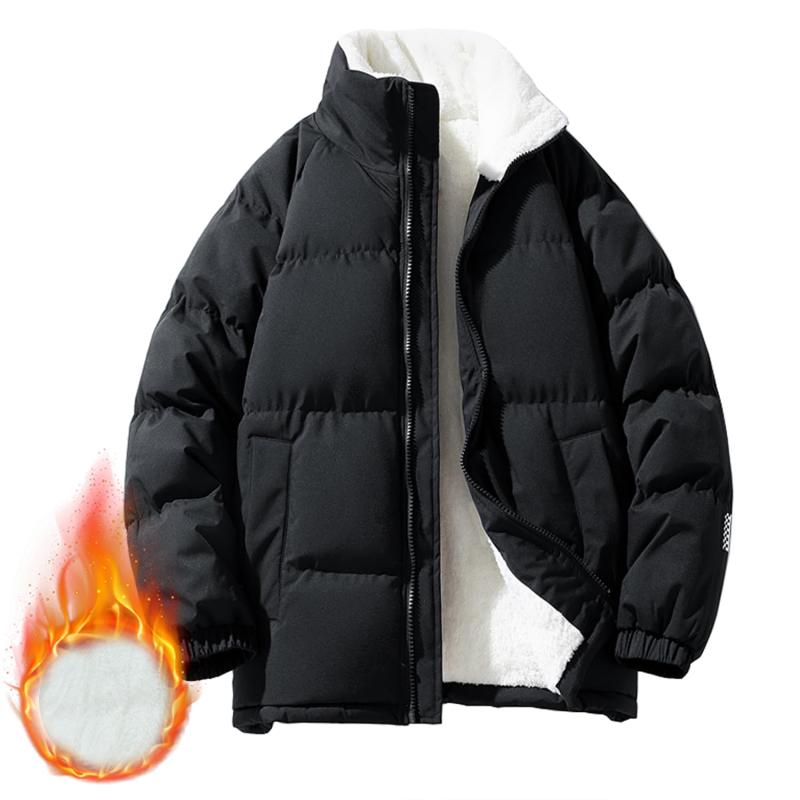 [DMFU] メンズ 冬服 コート ボアジャケット 中綿 モコモコ 裏起毛 厚手 防風 大きいサイズ ゆったり ブルゾン スタンドカラー 男女兼用 防寒 無地 シンプルデザイン カジュアル もこもこ アウ