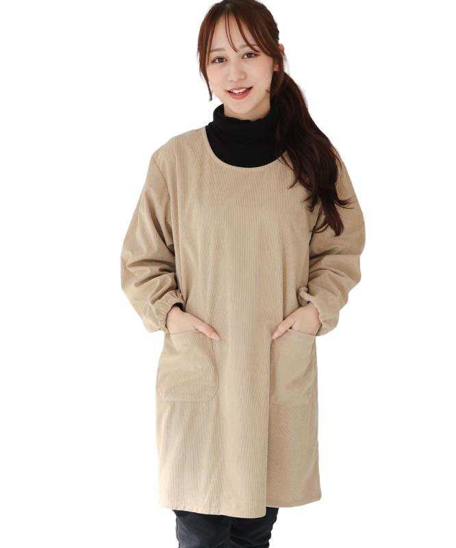 [ON NISHIKI] 割烹着 かっぽう着 レディース 秋 冬 暖かい おしゃれ 可愛い コーデュロイ素材 後ろ開き..