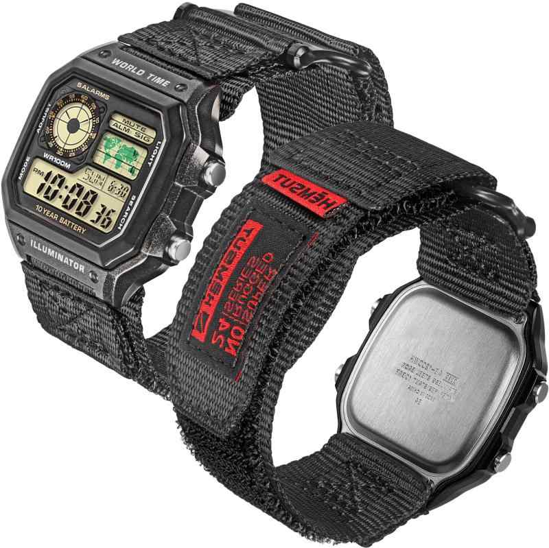 乐天商城 - 18mmカシオ用交換バンド マジックテープクイックリリースバンド DW-H5600 AE-1000W AE-1100W AE-1200 AE-1300 AE-1500WH W-S200H W-S210Hなど対応 (ブラック）