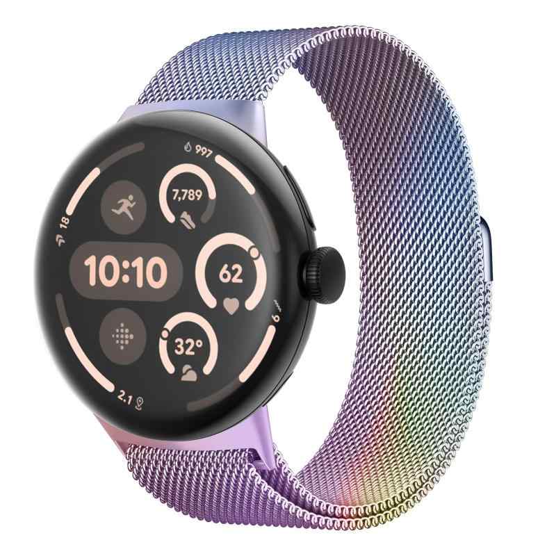 [Wowstrap] 호환 google pixel watch 3/2/1 밴드 45MM 41MM, 호환 픽셀 워치 밴드/pixel 시계 3/2/1 밴드, 스테인레스 스틸 금속 밴드 자석 길이 조절 강력한 자기 통기
